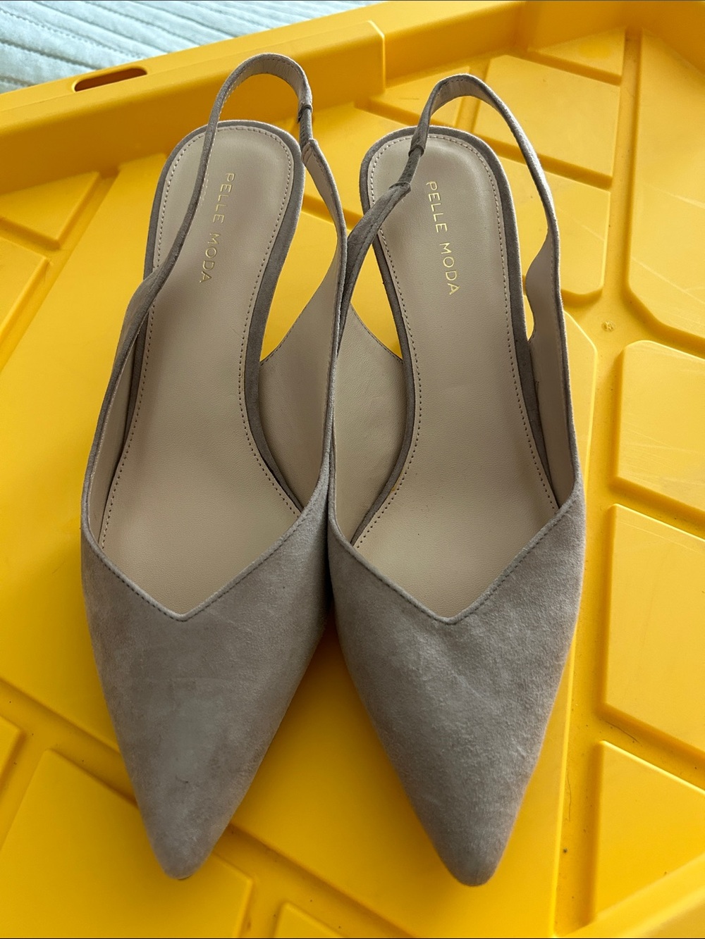 Pelle Moda Gray Taupe Suede Pointed Slingback Flats